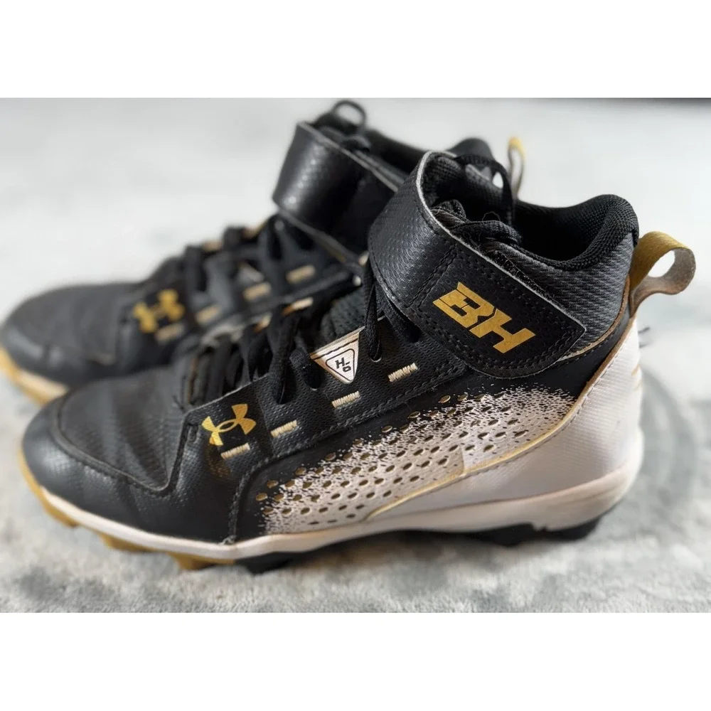 Under Armour Harper 6 RM Shoes Youth Size 3.5Y Black Gold White Baseball Cleats